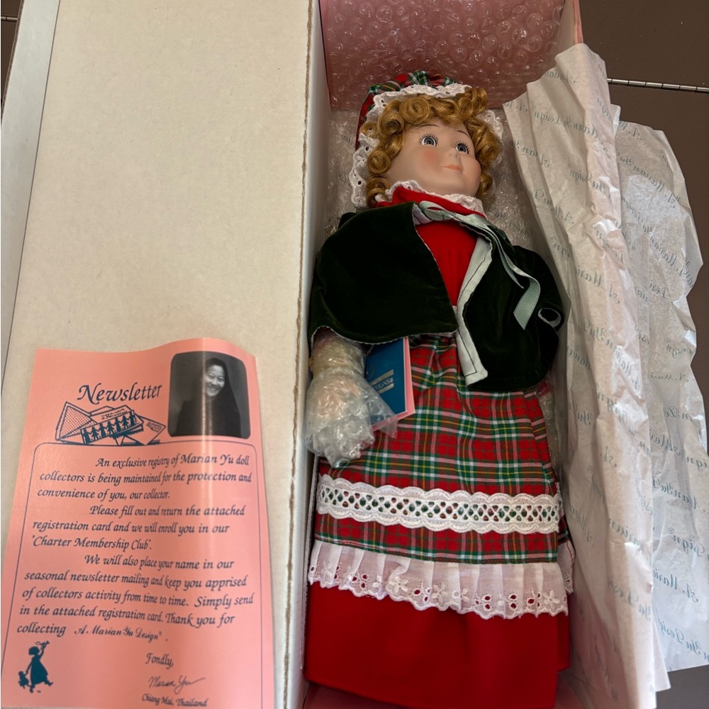 Plaid Green and Red Porcelain Doll